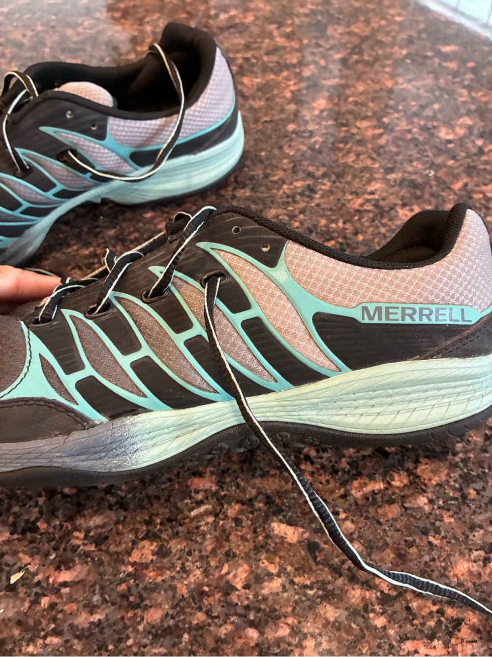 Merrell Men's Black and Teal Trail Athletic Shoes - Picture 3 of 5